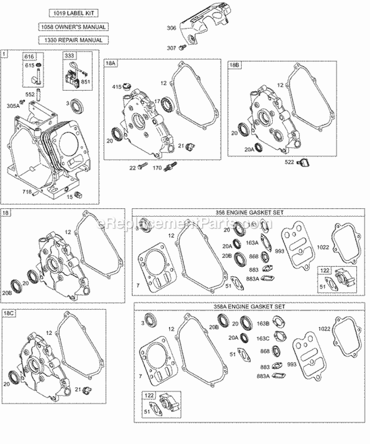 Crankcase CoverSump Cylinder KitsGaskets - Engine Diagram and Parts List for  Briggs and Stratton Engine